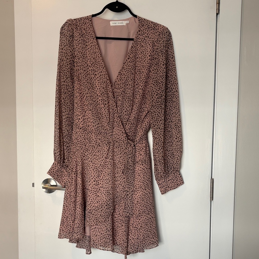 Dusty Rose Long-Sleeve Faux-Wrap Dress